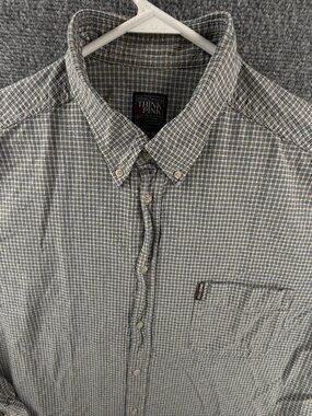 Think Pink Men Long Sleeve Button Up Shirt Blue Beige Check 2XL Pocket Adult
